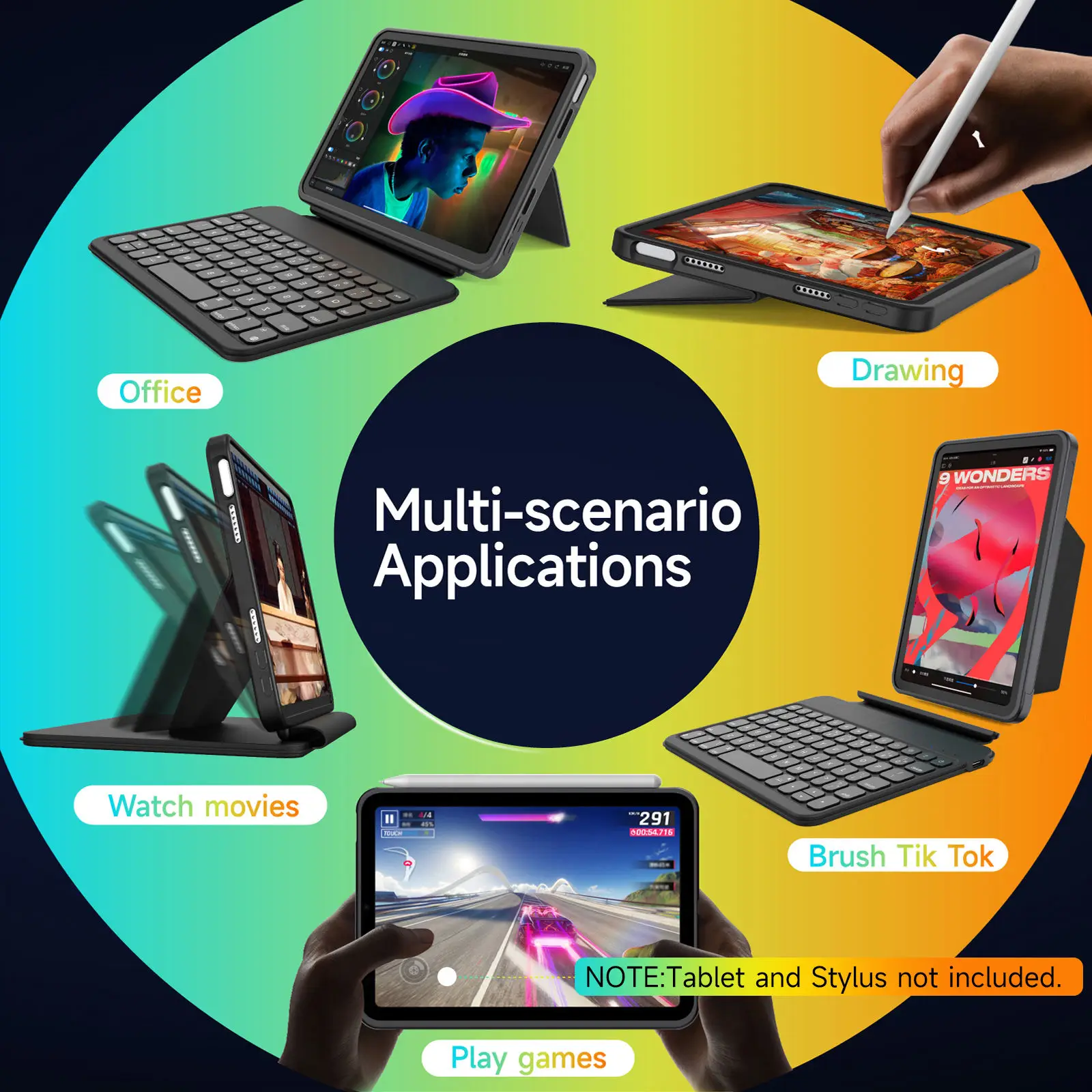product rgb backlit detachable keyboard case for ipad mini 6th  7th gen slim lightweight cover case for kids study  work adults-6