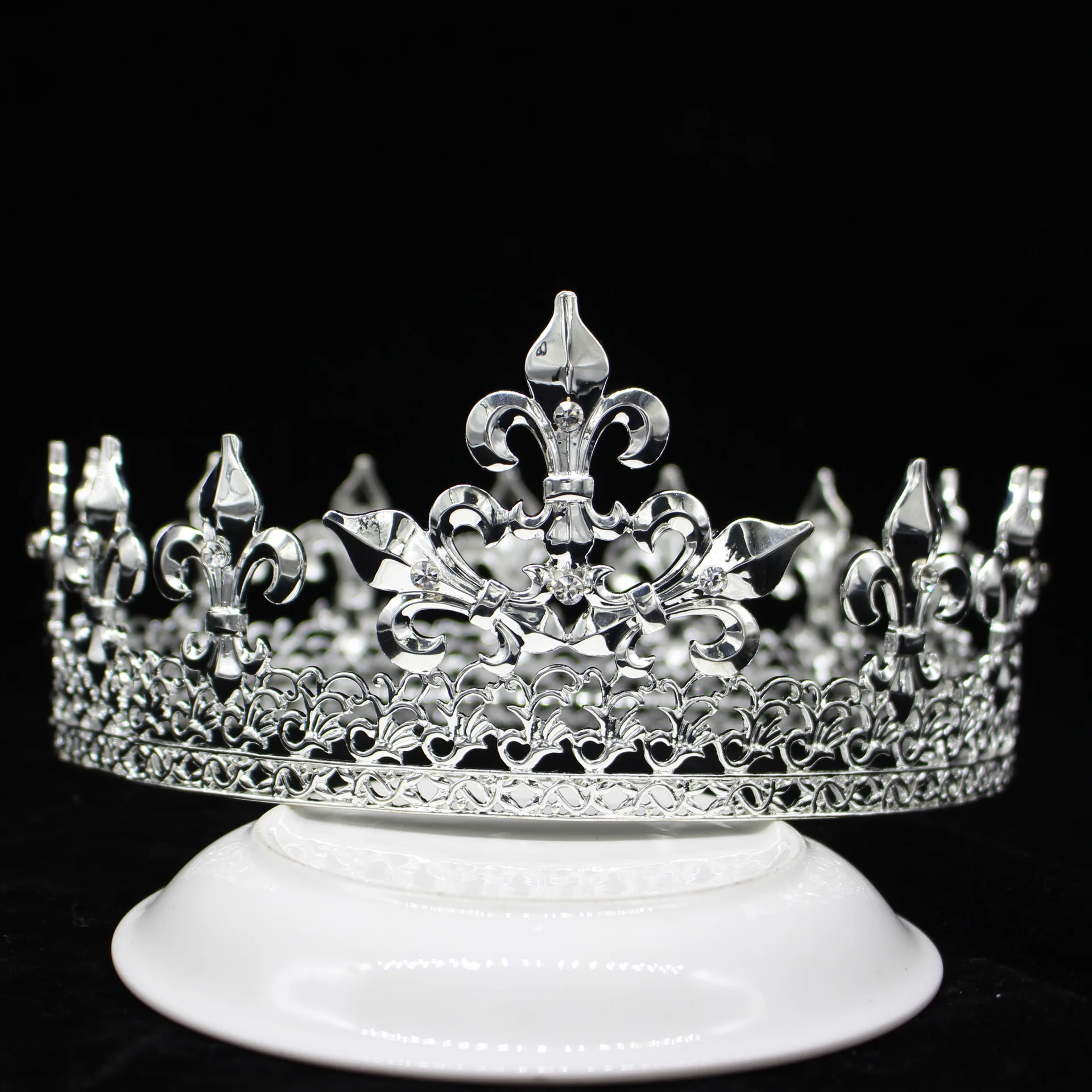 6.7“ Wide Large Silver White Crystal Gold King Crown Wedding Prom Party Pageant 