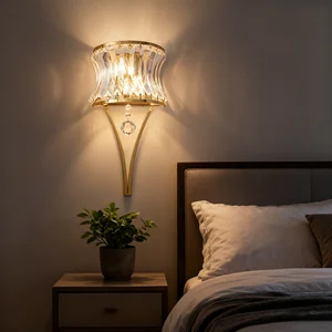 JACKSUN Modern Golden Crystal Wall Sconce Bedside Wall Lamp for Home Living Room TV Background Wall Hallway Bedroom Home Office