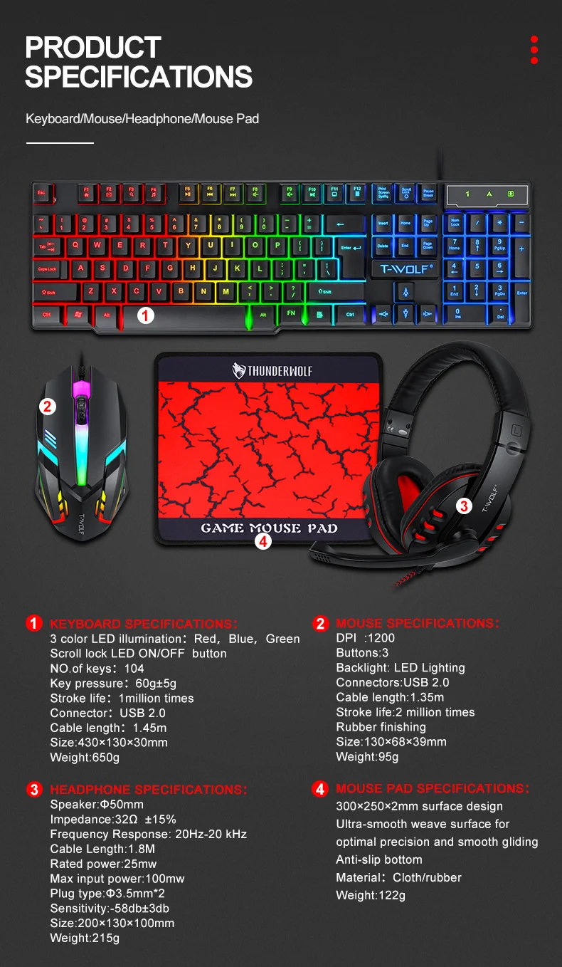 Rgb Gaming Keyboard And Mouse Headset Mouse Pad Keyboard Ergonomic Light Mechanical 4 In 1