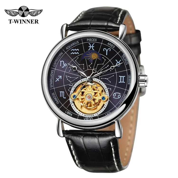 Стильные механические часы-победитель 8271 из Китая, новейшие механические часы из натуральной кожи с водонепроницаемообразным ремешком, автоматические Простые повседневные ручные часы