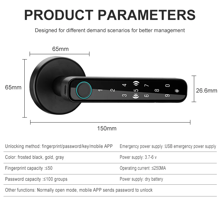 Intelligent Simplified Lever Security Ttlock APP Access Smart Keyless Fingerprint Cabinet Hidden Door Handle Deadbolt Lock