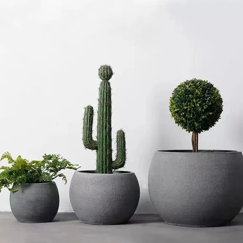 Factory Wholesale Big Round Ball Fiberstone Pot Planter Large Outdoor GRP  Concrete Cement Plant Pots