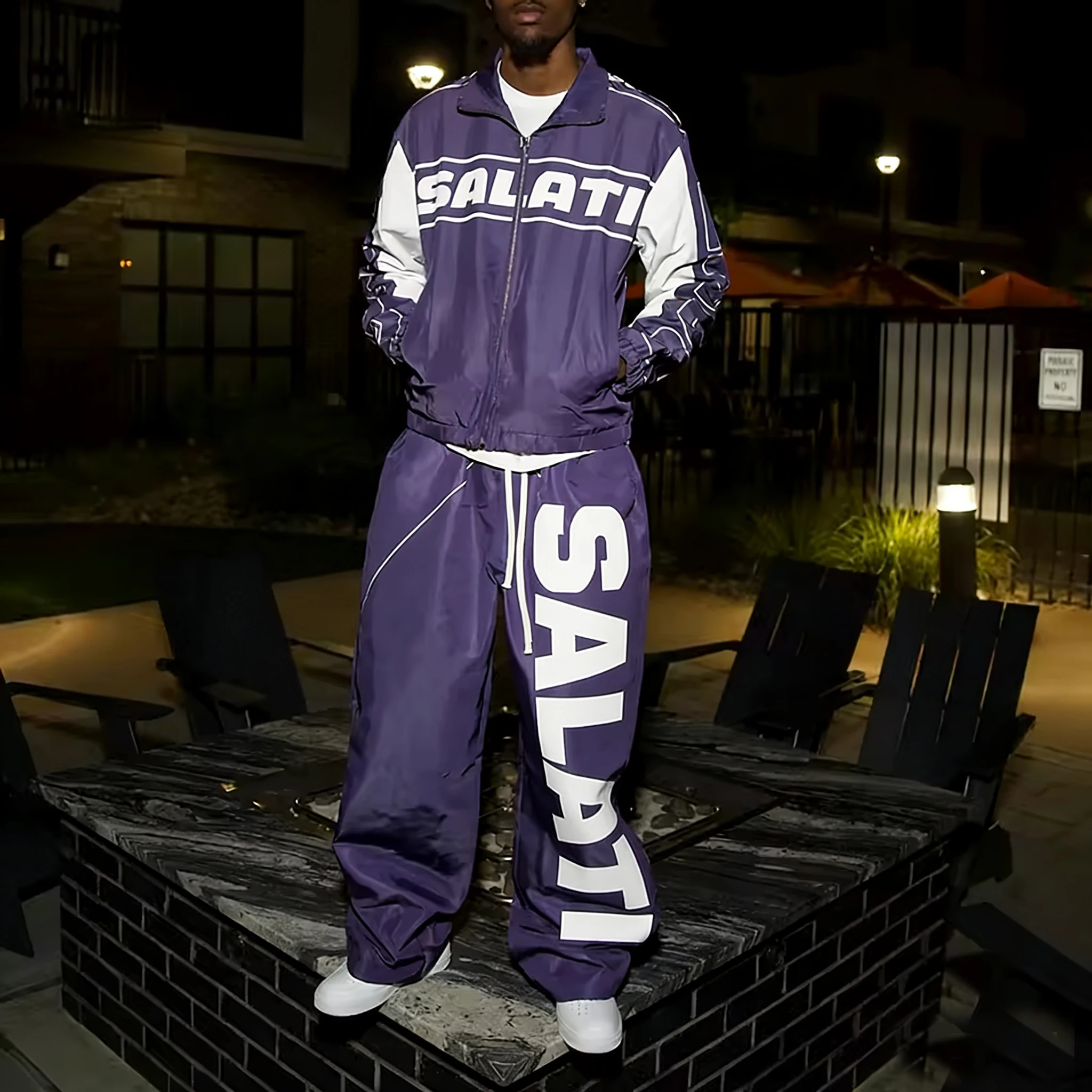 Salati Custom Dgt Printed Zip up Nylon Tracksuit Men High Quality Waterproof Tracksuit Windbreaker Boxy Pants and Jacket Set