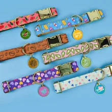High Quality Soft Adjustable Dog Collar with Cute Decorative Dog Tag Luxury Two Piece Set Heat Transfer Pet Collar