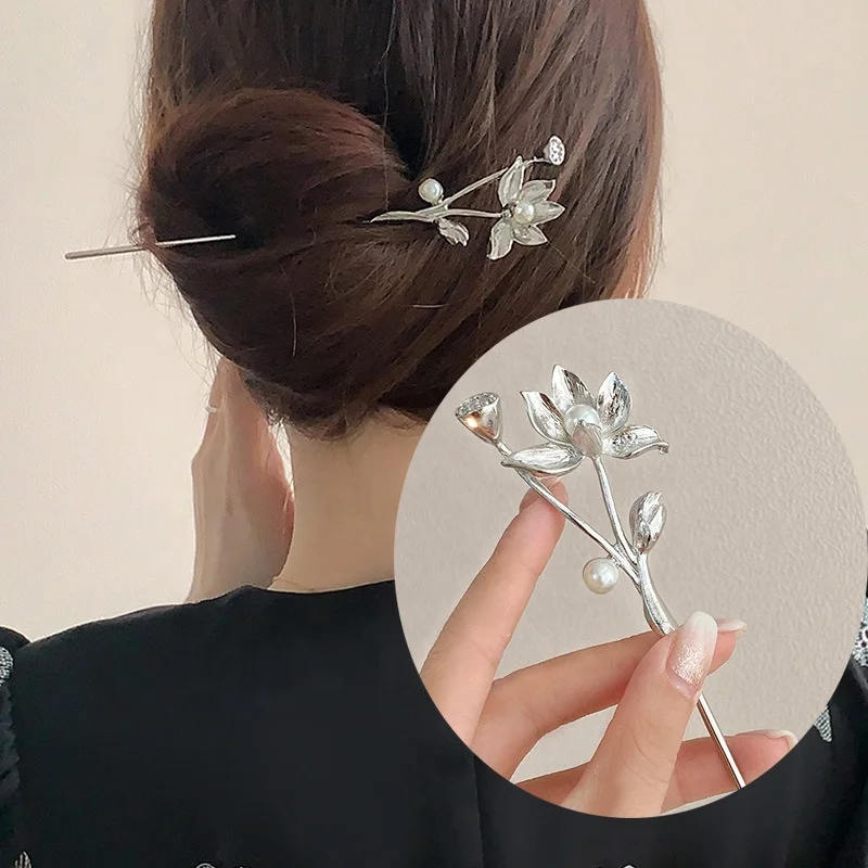 Оптовая продажа винтажные женские вилки для волос с цветами лотоса китайские аксессуары заколки