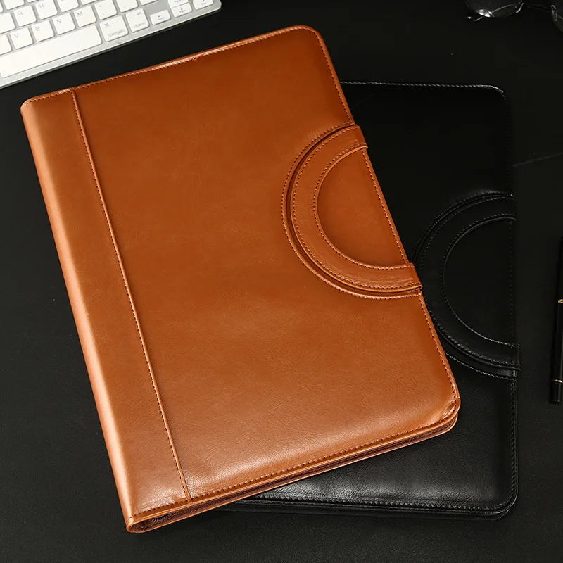 High quality pu leather portfolio zipper binder comference folder a4 file