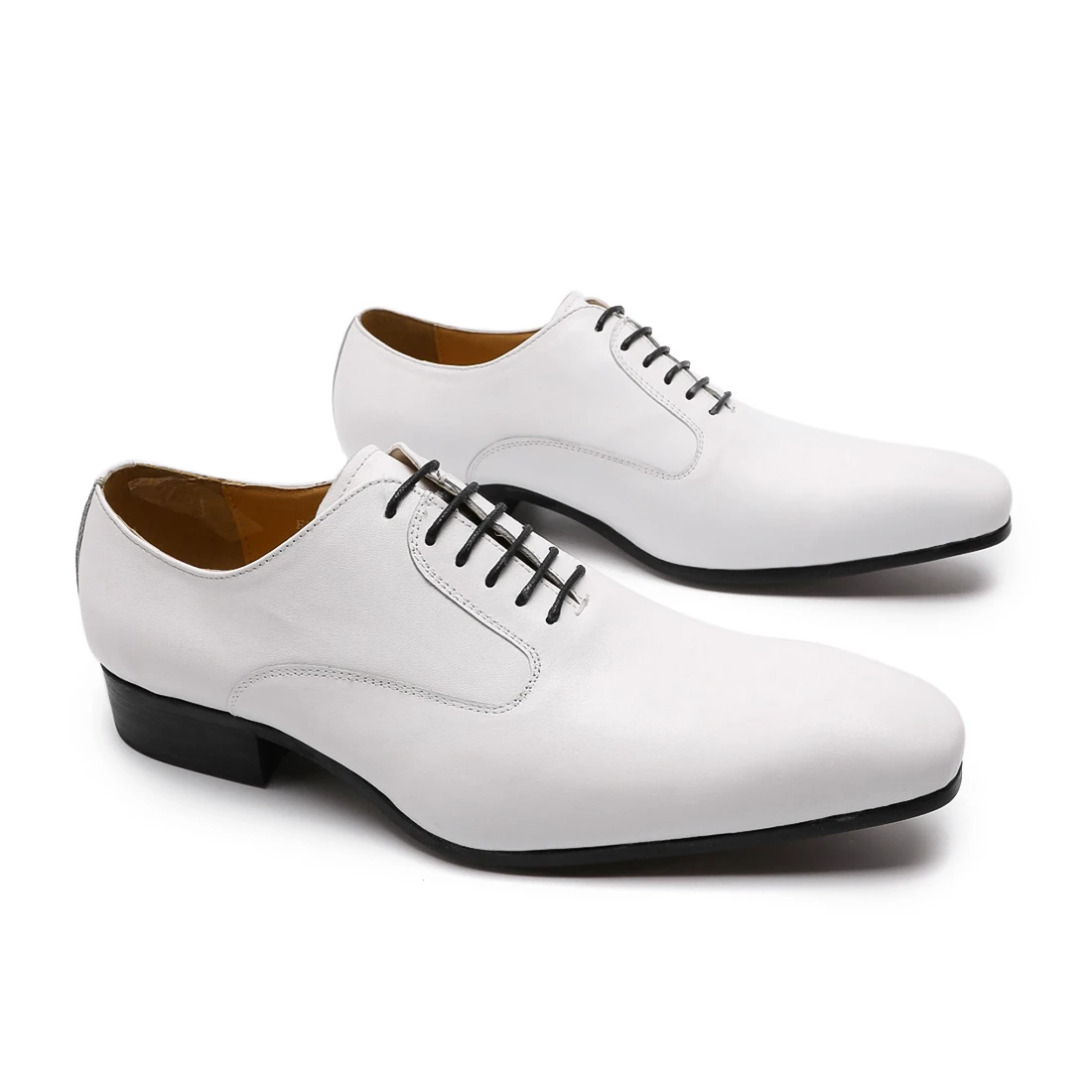 Men's White Leather Wingtip Oxford Dress Shoes | Classic Pointed Toe Business & Wedding Shoes