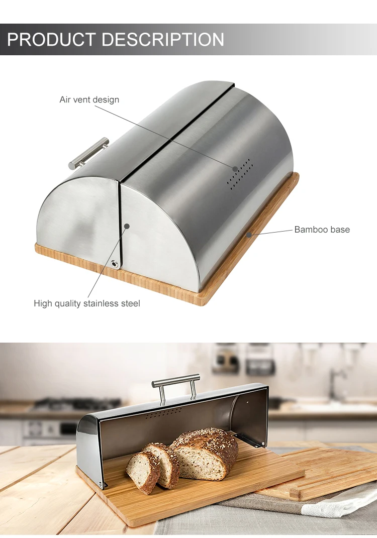 Custom Large Capacity Metal Bamboo Bread Box Storage Container Boxes