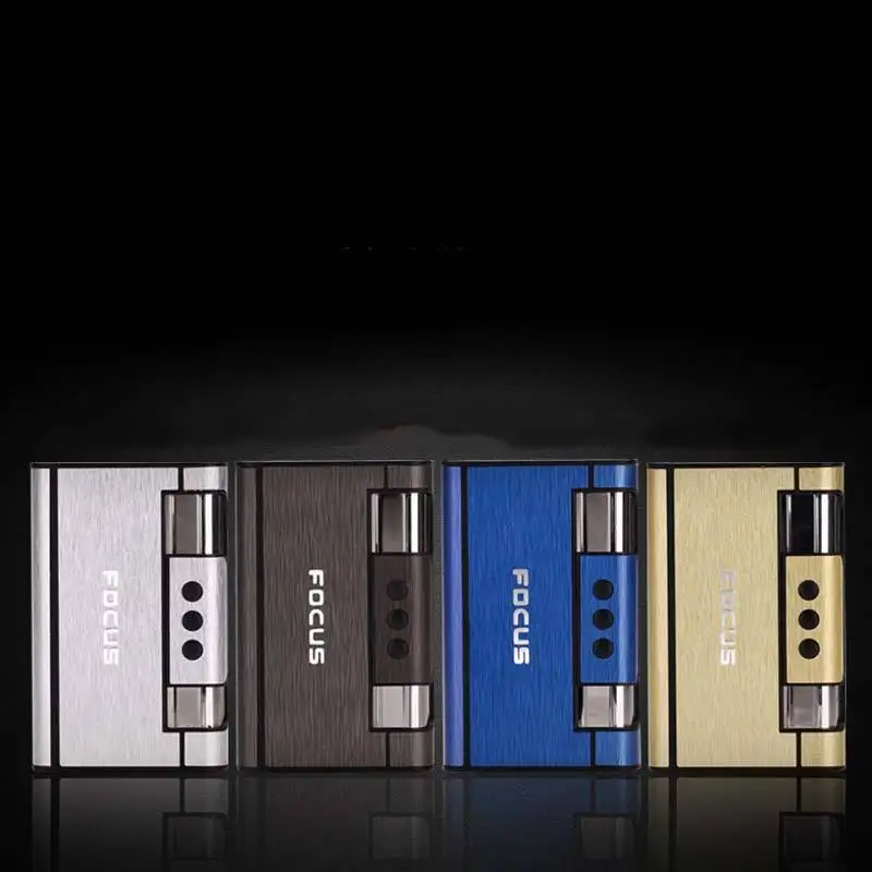 KY Creative 2 In1 Automatic Focus Aluminum Alloy Waterproof Metal Vintage Cigarette Case with Gas Lighter