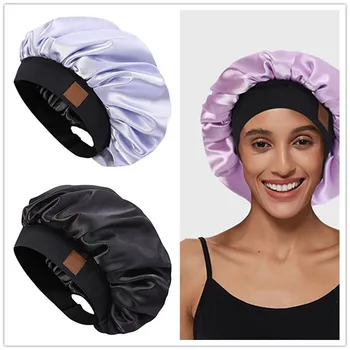 New satin soft cap nightcap Women's hair soft cap natural curly hair nightcap Two-tier adjustable broadband hat