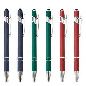 Custom Logo 2-in-1 High Quality Stylus Ballpoint Pen Rubber Metal Body for Business Advertising Office Promotional Gift