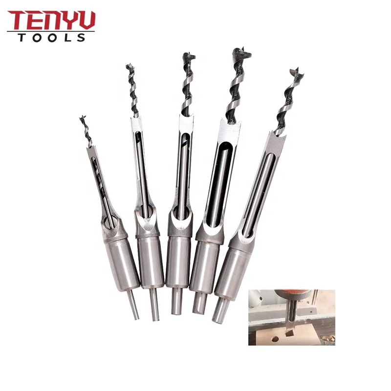 NEW 6 PCS Mortising Chisel Twist Auger Drill Bits 1/4"-5/8"Set Square Hole Saw 