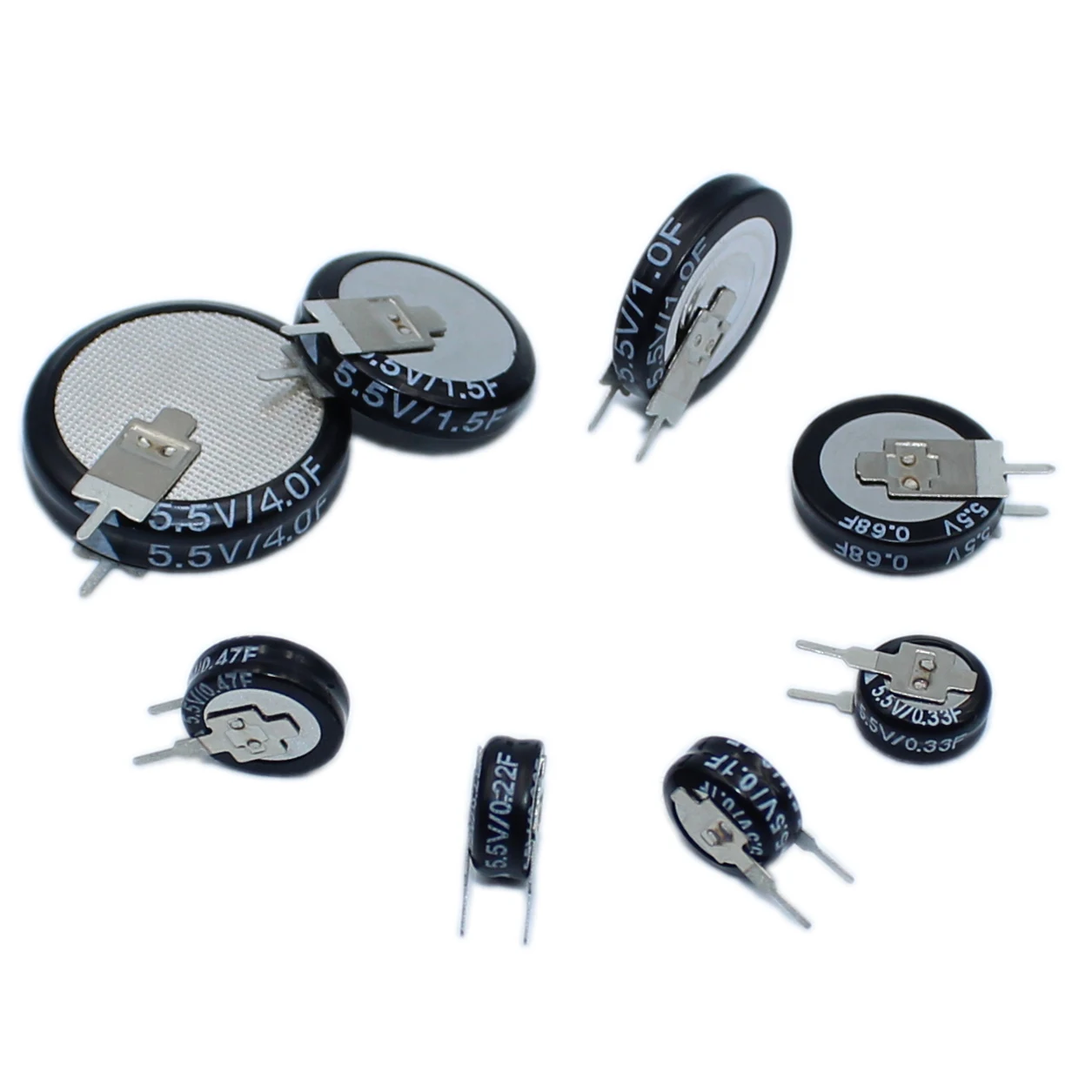 2 Pezzi Supercondensatore 5.5V 0.47F A Spirale - Farad Tipo Cilindrico Per Auto, Dashcam, UPS, Giocattoli - PT Serie 8.5x17x14mm