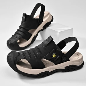 High Quality Summer Genuine Leather Sandals Men's Outdoor Sport Hiking Shoes Comfortable Non-Slip Casual Walking Style Slippers