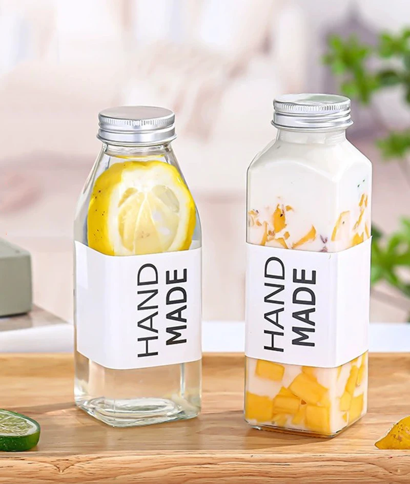 500ml Square Glass Bottle Juice Beverage Bottle With Aluminum Cap Buy
