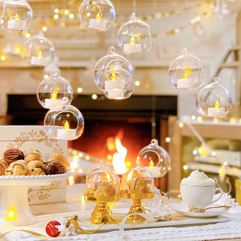 Hot Selling Elegant Clear Hanging Glass Ball Tealight Candle Holder