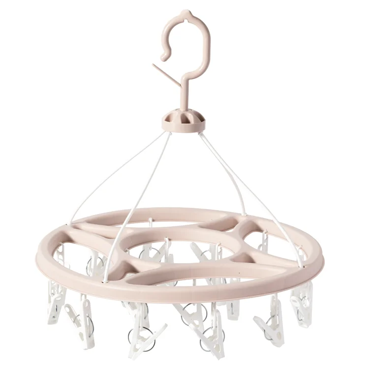 Droch Thraid Circle Drying Hanger PP Rosa Stáid Liath Round Hanger Racaid don Faoistín Bra agus Socs le 18 Clipeanna