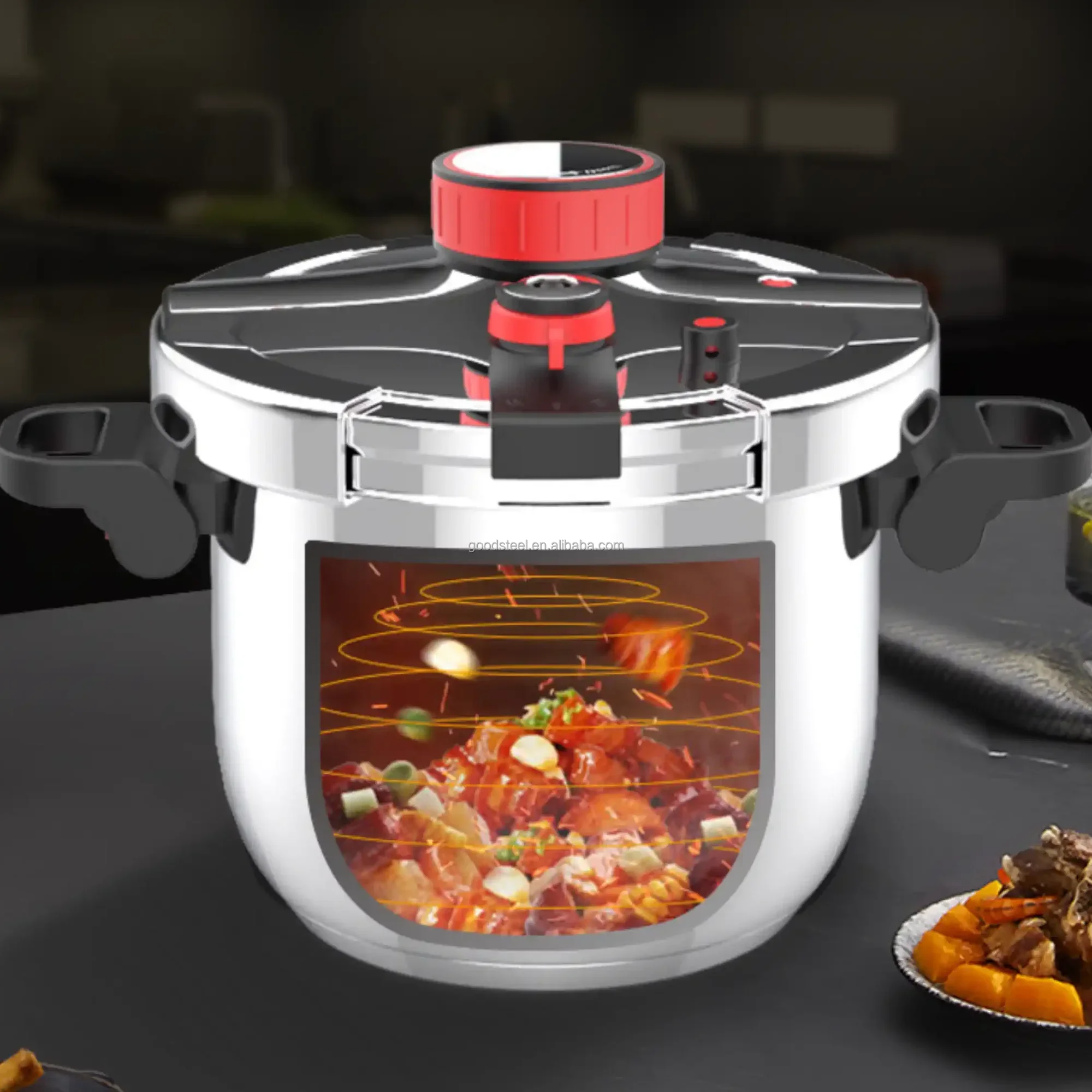 304 Stainless Steel Pot Tall Design With Foldable Handle 6.0l Capacity Pressure Cooker For Gas