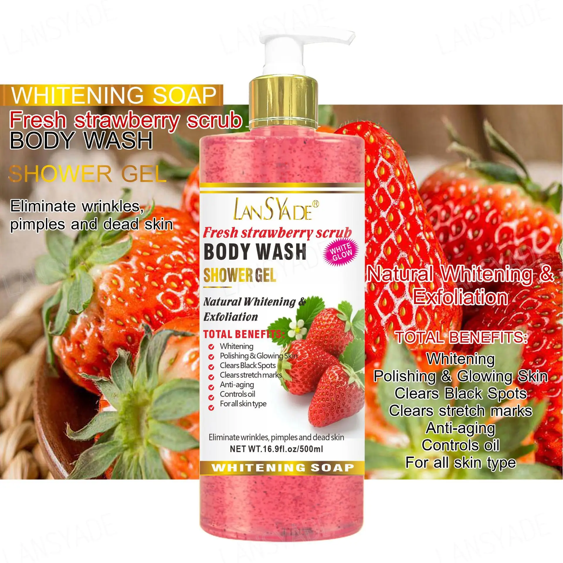 Fruit Scrub Shower Gel Silky smooth, refreshing and moisturizing skin gentle, clean and long-lasting 500ml