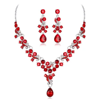 RFJEWEL Bridal Jewelry Necklace Earrings Set Plated for Wedding Dress Gold Cheap Price Elegant with Blue, White Red Romantic N/A