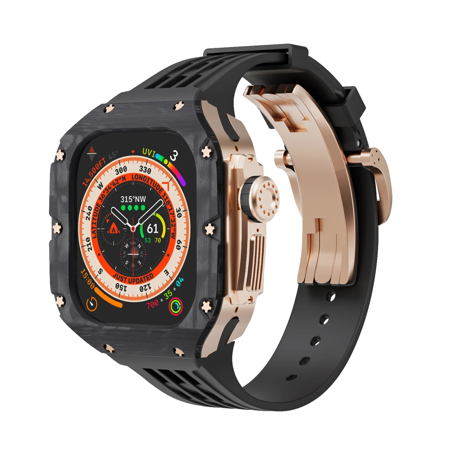 Luxury 49mm Modification Kit for Apple Watch Ultra 49mm Carbon Fiber Case With Fluororubber Band for apple Watch ultra 49MM Band