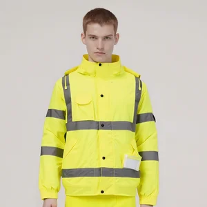 High Visibility Waterproof Polyester Workwear Jacket Cotton Safety Work Uniform Coat for Mining Construction, Unisex Custom Logo