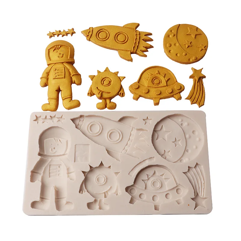Astronaut Fondant Molds Rocket Robotic Space Spacecraft Airplane Silicone Molds for Cake Decoration Chocolate Mould