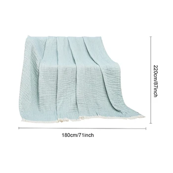 Scandinavian style light green bedside sample room decorative blanket B&B bedding towel with tassel Bubble Yarn Pleated Blankets