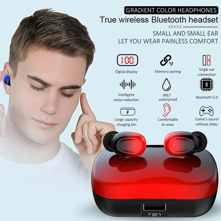 Gradient Color Earphones 1500mAh Charging Case 9D Stereo Headset LED Display IPX7 Waterproof TWS Q61X Wireless Blutooth Earbuds