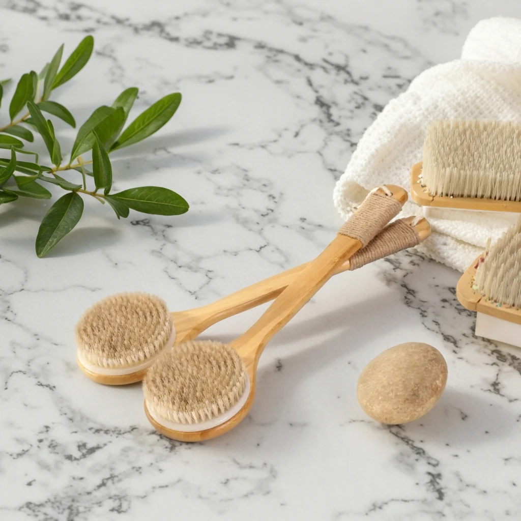 Massage-Rckenbrste aus Bambus mit Wildschweinborsten, Trockenbrste fr  die Haut, langer Griff, Bad, individuelle Peeling-Krperbrste fr die  Dusche