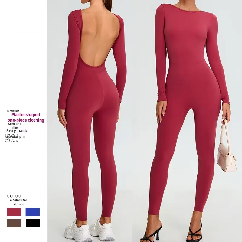 Style Back Yoga Jumpsuit Long-sleeved Tight Tummy Control Seamless Breathable Spaghetti  detail