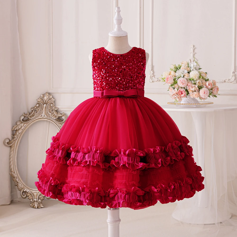 Kids Party Dress for Girls Sequin 2024 New Wedding Evening Ball Gown  Elegant Children Princess Dress for Birthday 4-10 Years