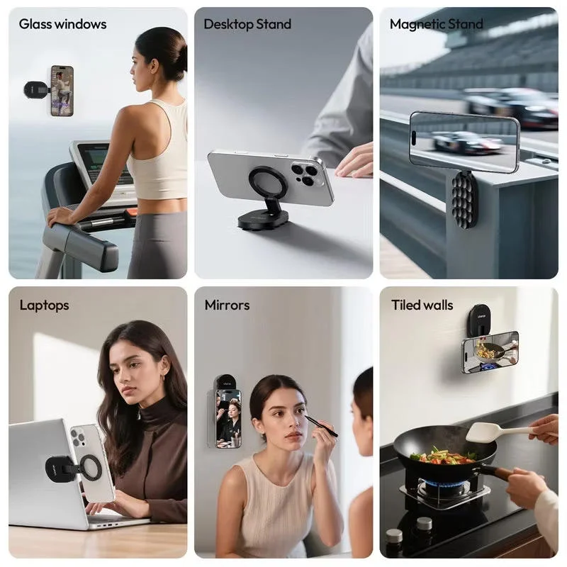 Hands Free Magnetic Suction Mirror Window Phone Holder, Sticky Grip Double Sided Mount for iPhone
