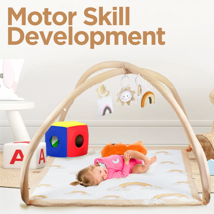 Tummy Time Activity Mat,Macrame Baby Play Gym Mat With 5 Detachable