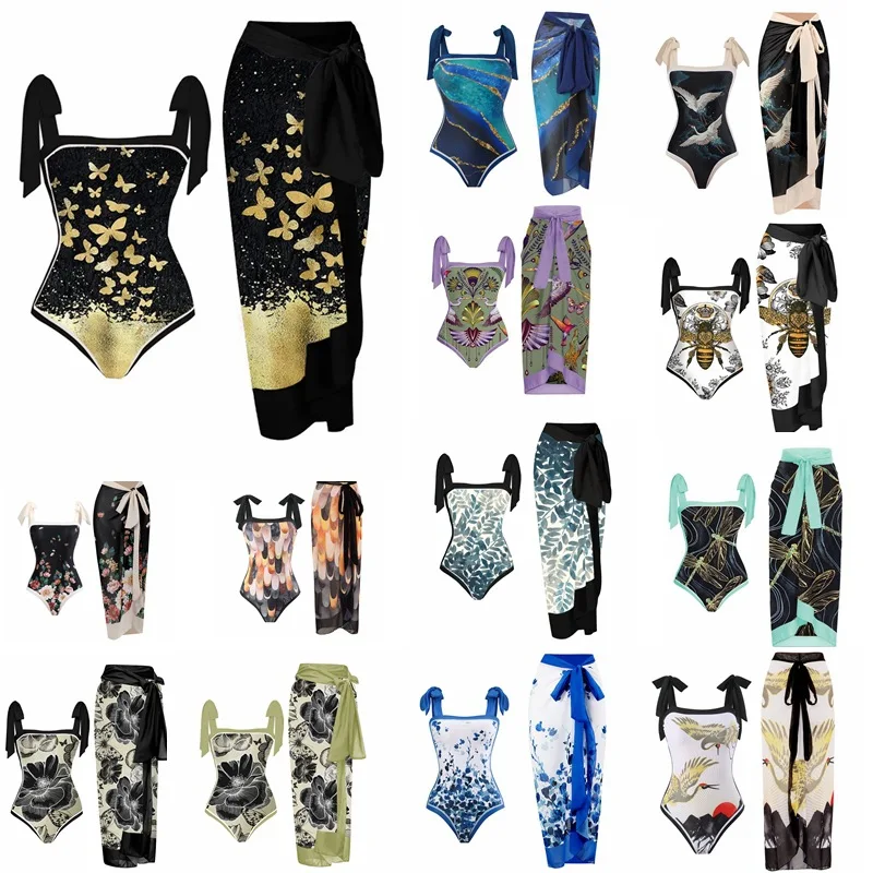 Custom LOGO Print Designer 2 Piece Set Sexy Women Swimsuit Cover up Skirt String Bikini Beachwear Fitness Swimwear
