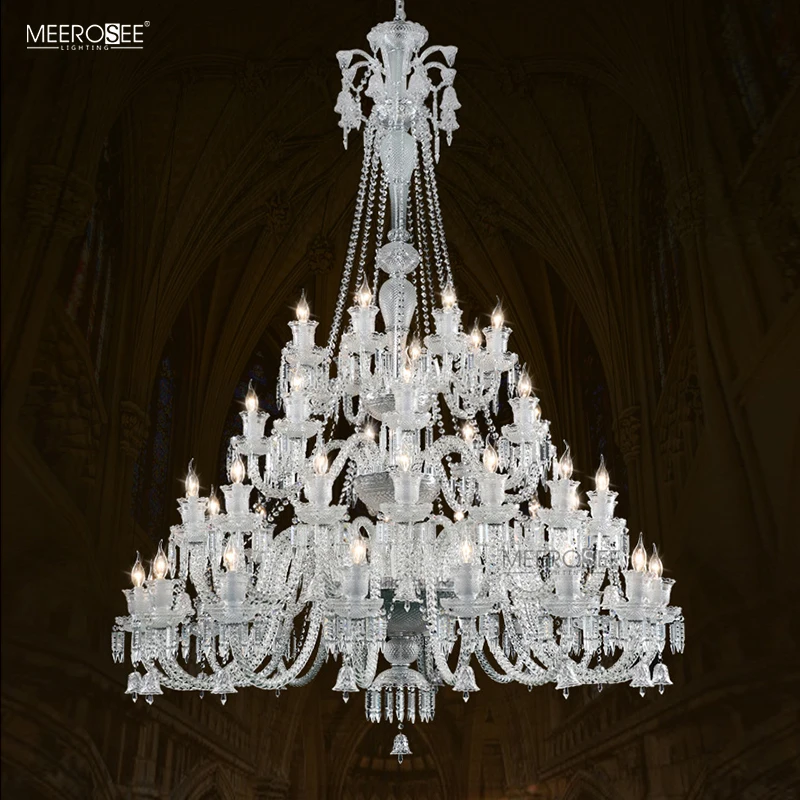 Meerosee Murano Venetian Style Lights Transparent Crystal Chandelier Large Staircase Chandlers Lights Modern MD87228