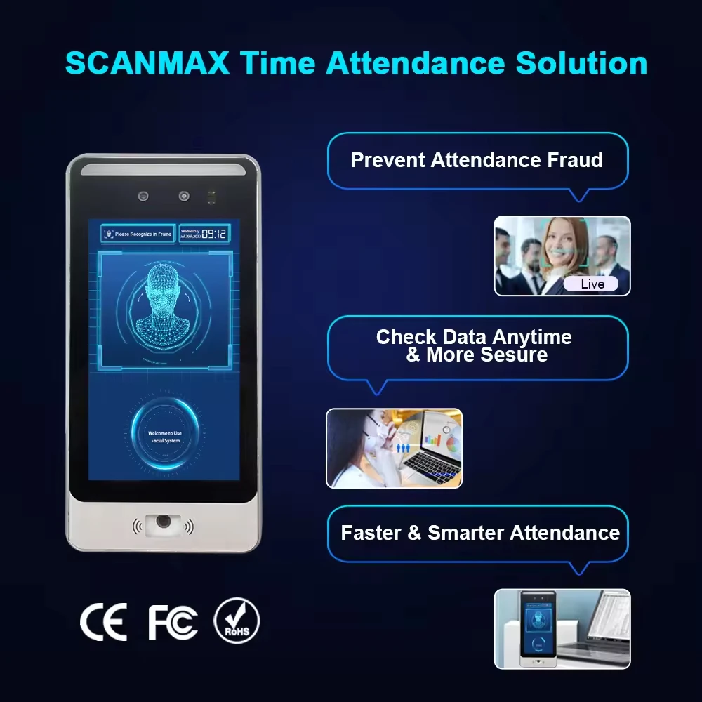 Scanmax F1 Android 11 IP65 Face Recognition Time Attendance System Biometric Access Control