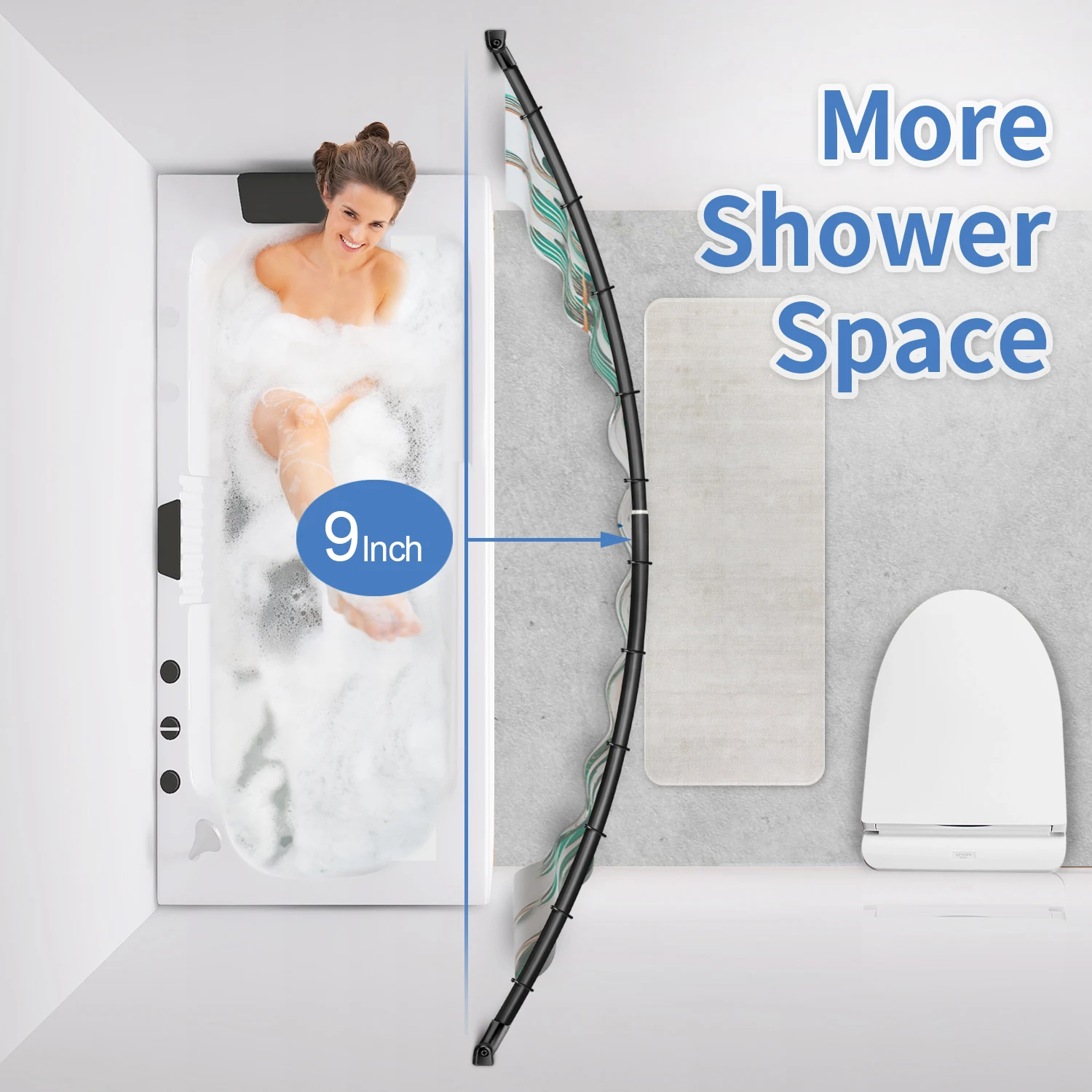 JS Jackson Supplies Barra De Ducha Doble Curvada, Construcción De Metal,  Ajustable Entre 44 Y 70, image size:1500x1500