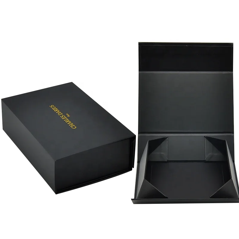 Luxury Black Embossed Texture Paper Magnetic Closure Cardboard Gift Box With White Foil Custom Logo