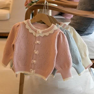 Children's Autumn Girls' Printed Casual Cartoon Baseball Uniform Sweater with Button Closure Long Sleeves Clothes for Kids