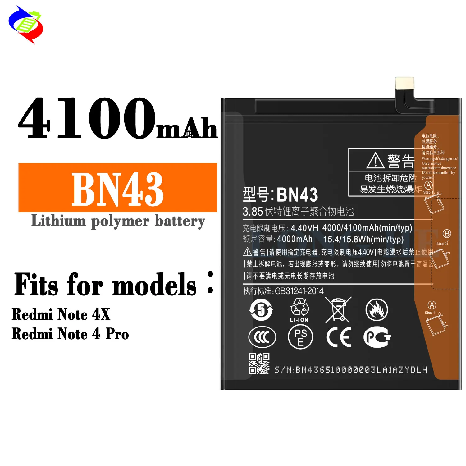 Original Capacity Replacement Battery BN43 for Xiaomi Redmi Note4x