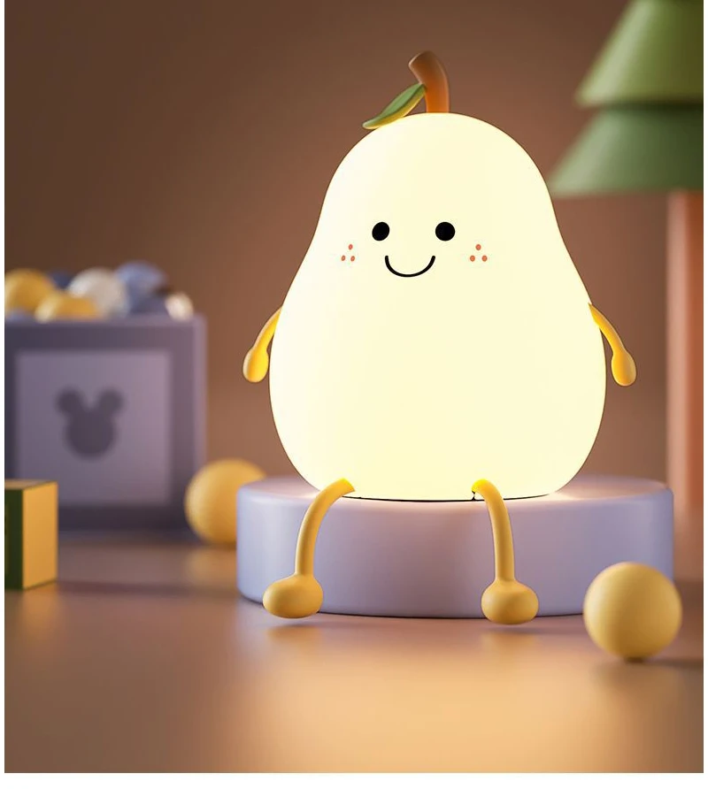 product cartoon silicone pear night light usb charging 7 colors change kids night light led table lamp baby feeding nursery lamp-42