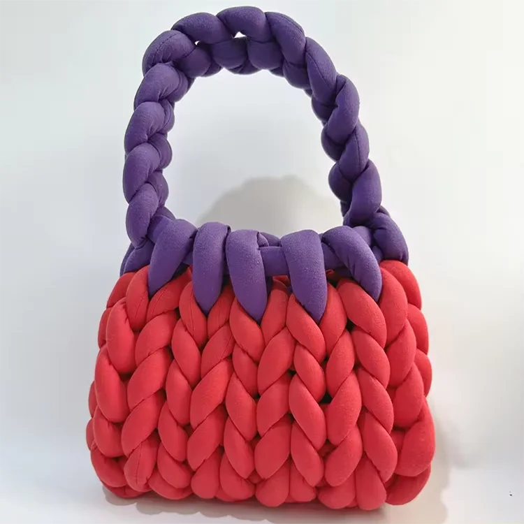 Custom Soft Wool Chunky Knit Thick Yarn Crochet Handmade Woven Handbag Bag Women Daily DIY Tote Bag