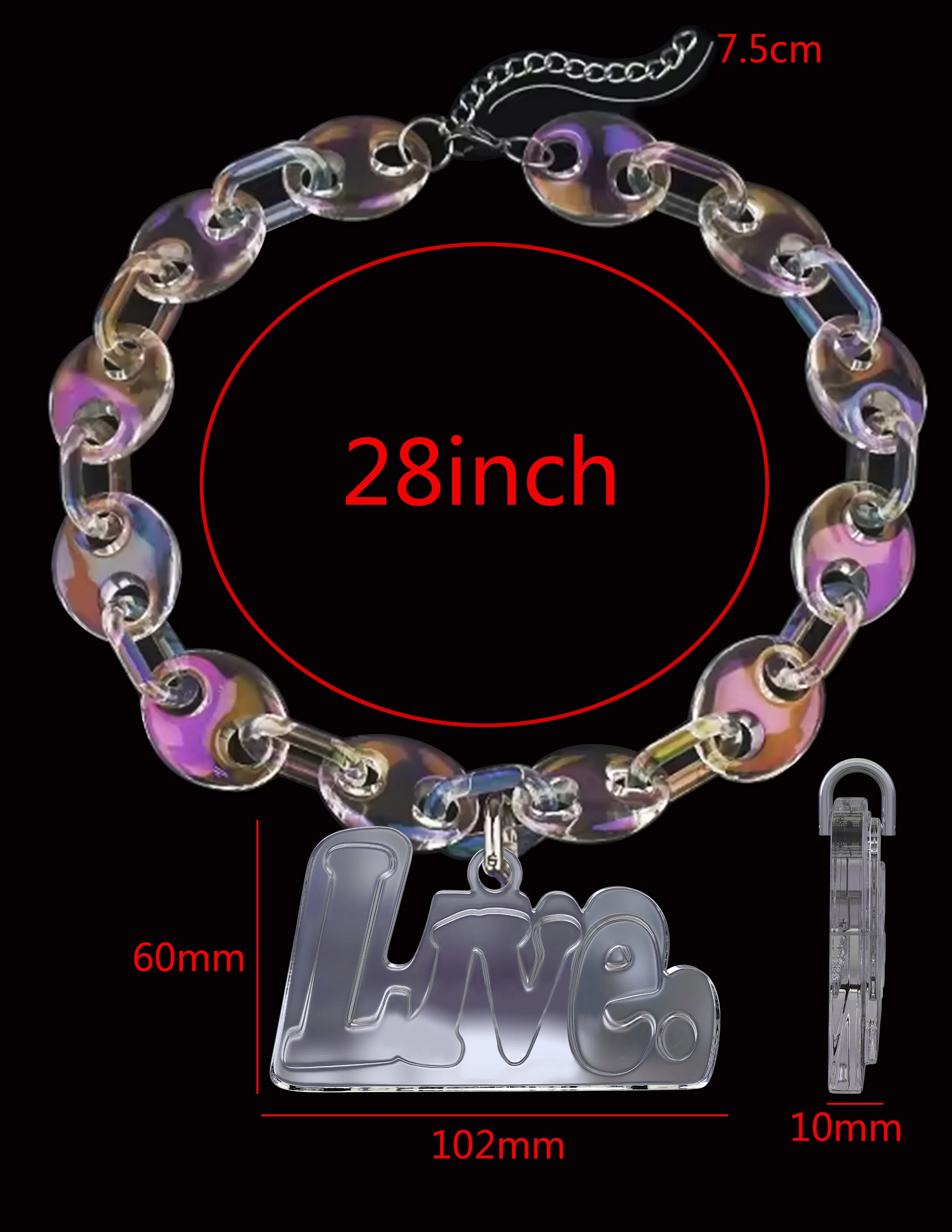 Personalized Customization Hip Hop  Punk Cuban Chain Acrylic clear Choker Necklace