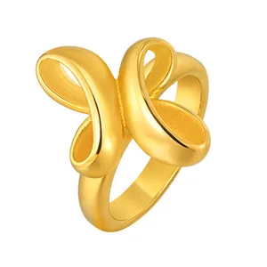 European American Style Double Knot Tail Ring Gold Color Stainless Steel Minimalist Fashion Jewelry Wholesale Custom