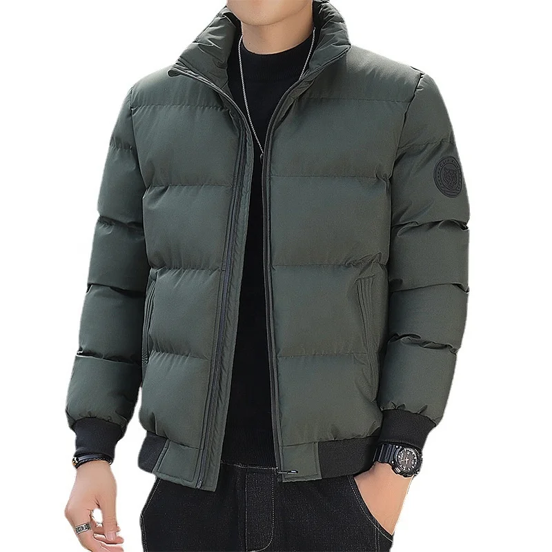Men's Korean style slim solid color Stand Collar Cotton Padded Puffer Jacket Winter Warm Coats_voghion.com