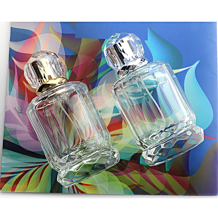 100ML Luxury Heavy Perfume Glass Bottle with Multiple Ribbed Vintage  Pattern and Beautiful Gold and Silver Lid