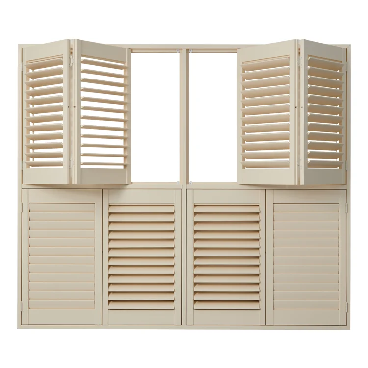 Adjustable Tier-On-Tier Basswood Shutter Window Blinds Folding Door Shutter Plantat Plantation Shutters for Bedroom