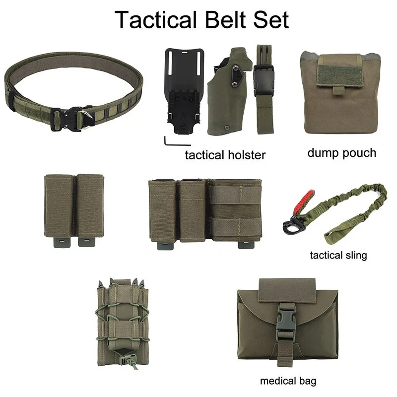 Wholesale High Density Material Belt Set with Tactical Holster Dump Pouch Medical Pouch Adjustable Hunting Tactical Belt